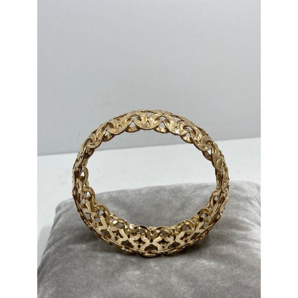 Gold Coated Sterling Silver Filigree Weave Wide Bangle Bracelet Turkey - Picture 8 of 11